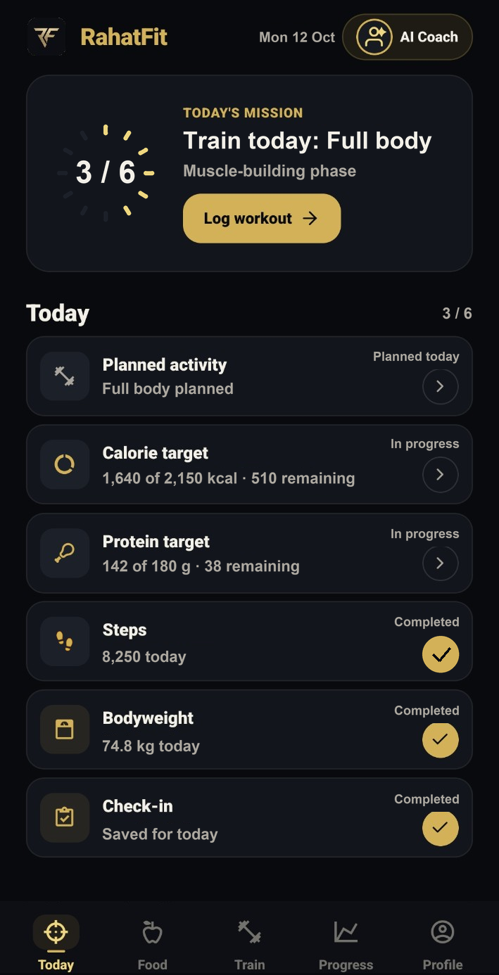 Today: mission, daily activity checklist and AI Coach access